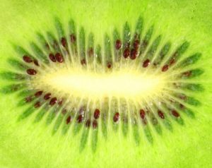 Kiwi and it's phytochemical filled white center. Kiwi detoxifies the kidneys, and have more Vitamin C than Oranges.