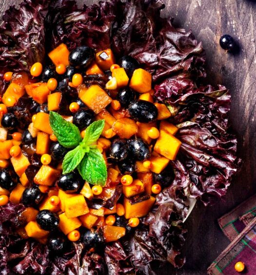 Holiday Squash & Berry Salad | Holiday Plant-based Vegan Recipes | Naked Food Magazine
